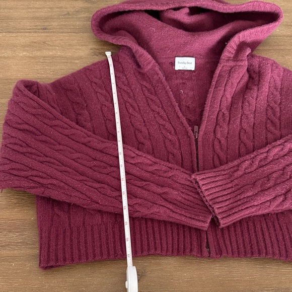 Sunday Best Hooded Cable-Knit Zip Cardigan Octavia zip Hoodie - Wine Red - Picture 3 of 3